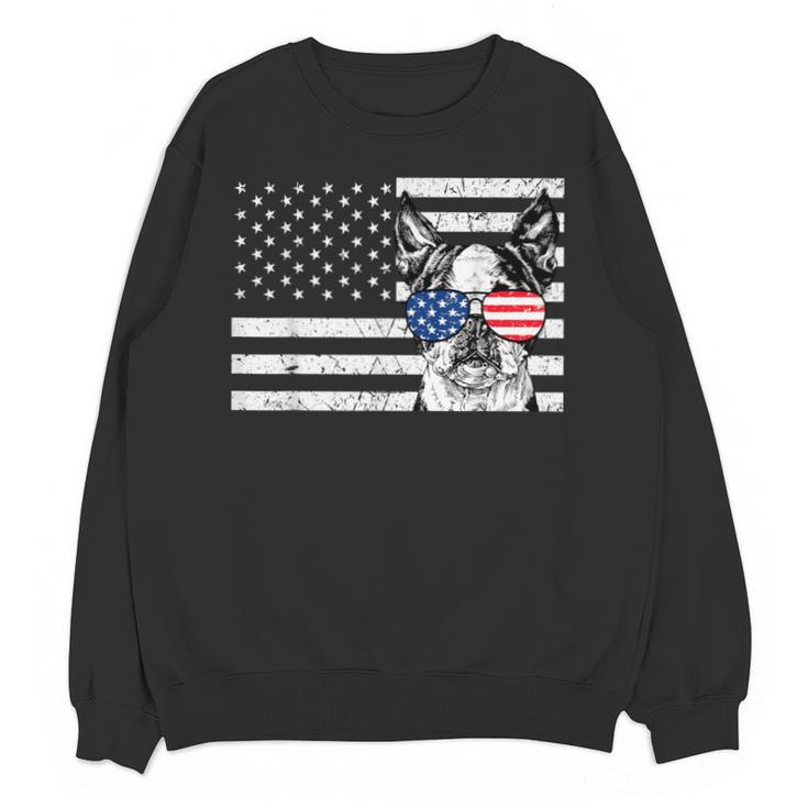 Boston Terrier Dog 4th Of July US American Flag Patriotic Unisex Sweatshirt