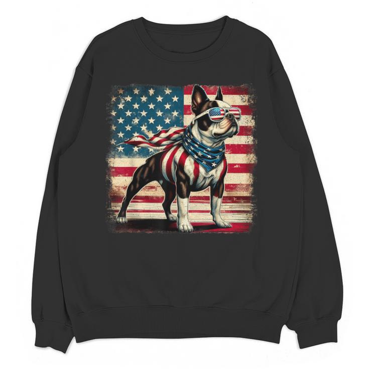Boston Terrier Dog 4th Of July USA American Flag Patriotic Unisex Sweatshirt
