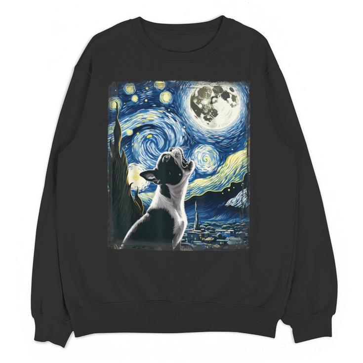 Boston Terrier Dog Art Van Gogh Starry Night Boston Terrier Unisex Sweatshirt