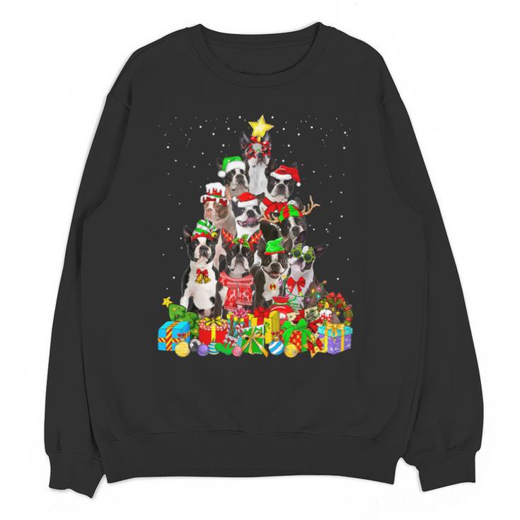 Boston Terrier Dog Christmas Tree Lights Xmas Pajama For Men Women Kids Unisex Sweatshirt