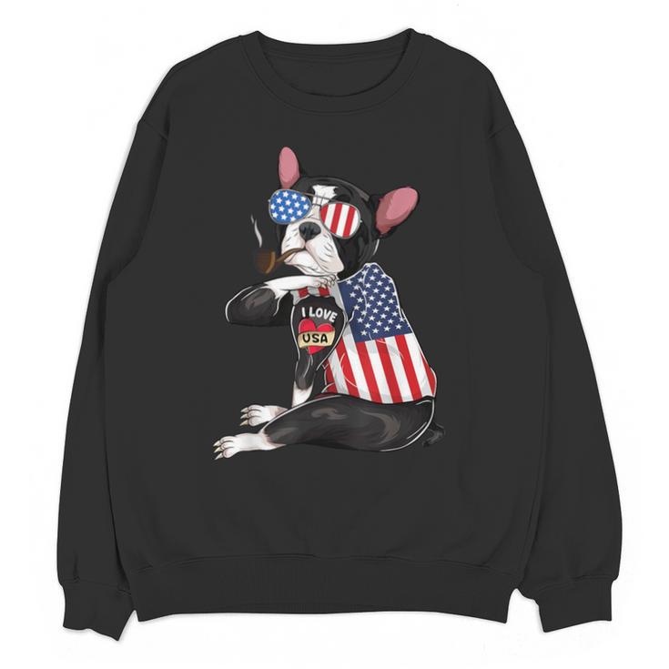 Boston Terrier Dog Merica 4th Of July Usa American Flag Men Unisex Sweatshirt