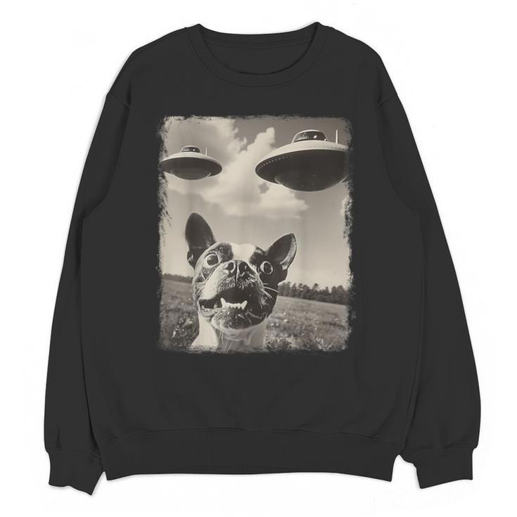 Boston Terrier Dog UFO Alien Extraterrestrial Selfie Unisex Sweatshirt