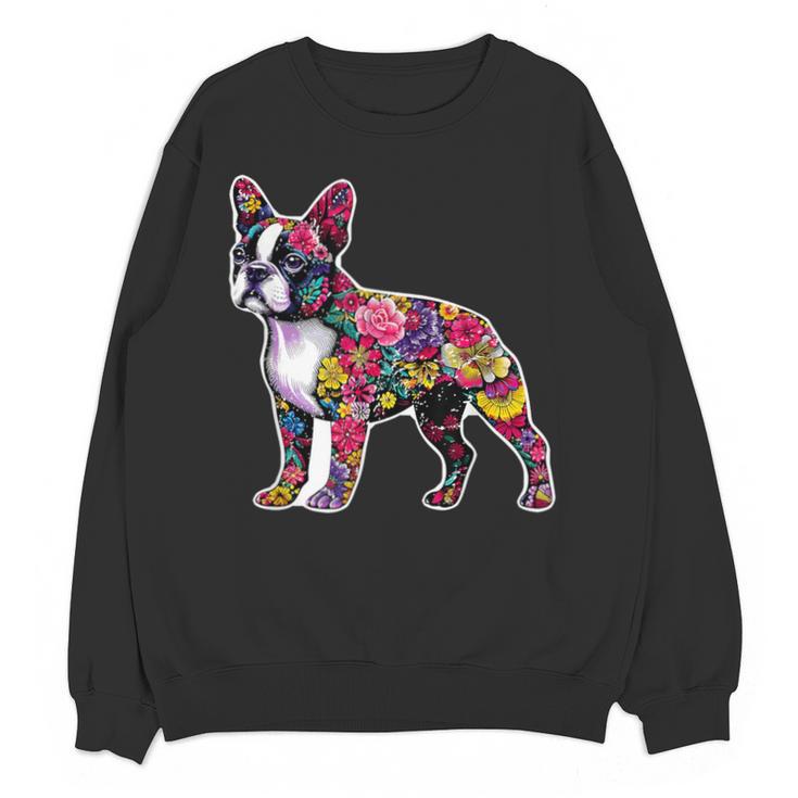 Boston Terrier Floral Dog Lover Vintage Distressed For Men Women Kids Unisex Sweatshirt