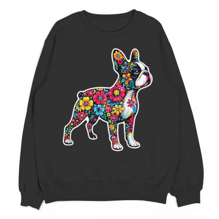 Boston Terrier Floral Vintage Dog Mom Distressed Men Women Kids Unisex Sweatshirt