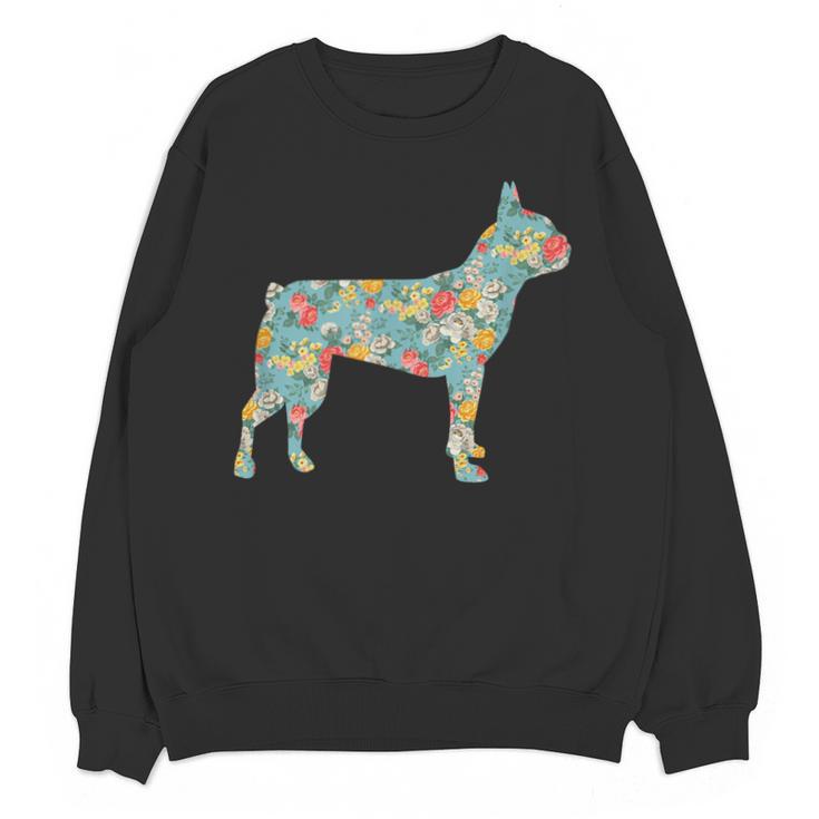 Boston Terrier Flower Silhouette Floral Dog Men Women Girls Kids Unisex Sweatshirt