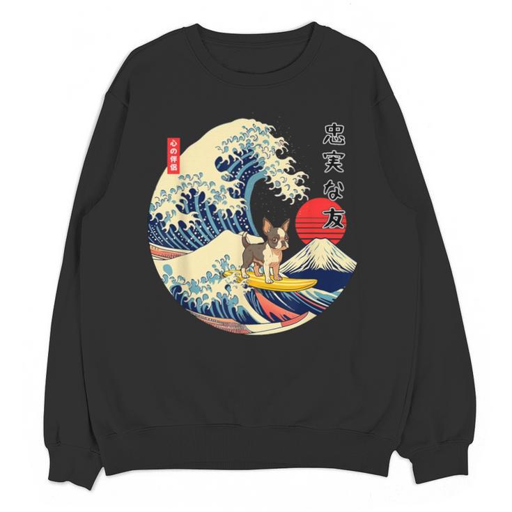 Boston Terrier Japanese Kanagawa Wave Surf Loyal Dog Men Women Kids Unisex Sweatshirt