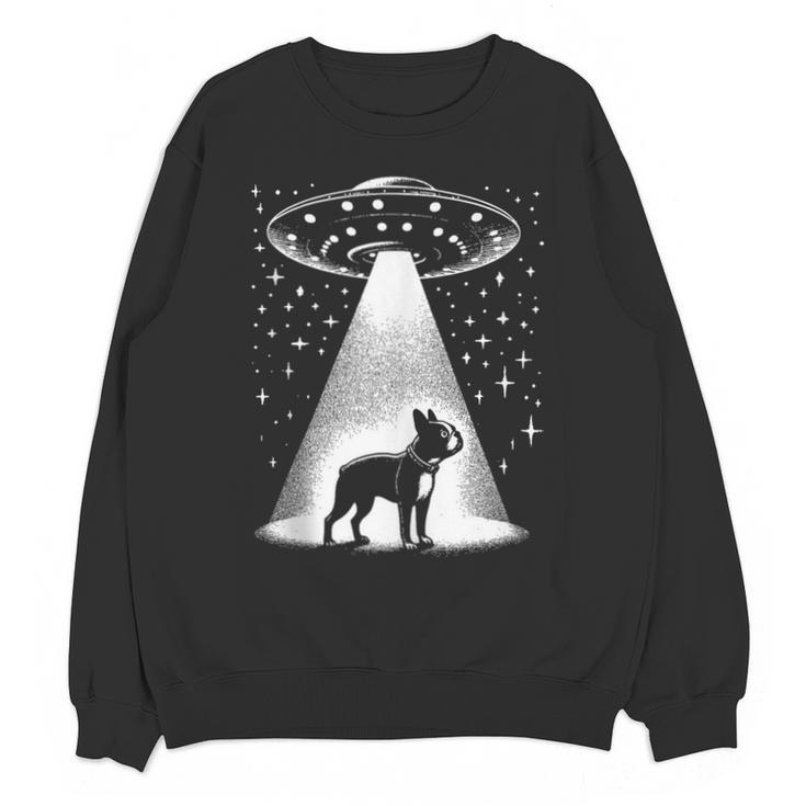 Boston Terrier Mom Dad Dog Alien UFO Unisex Sweatshirt