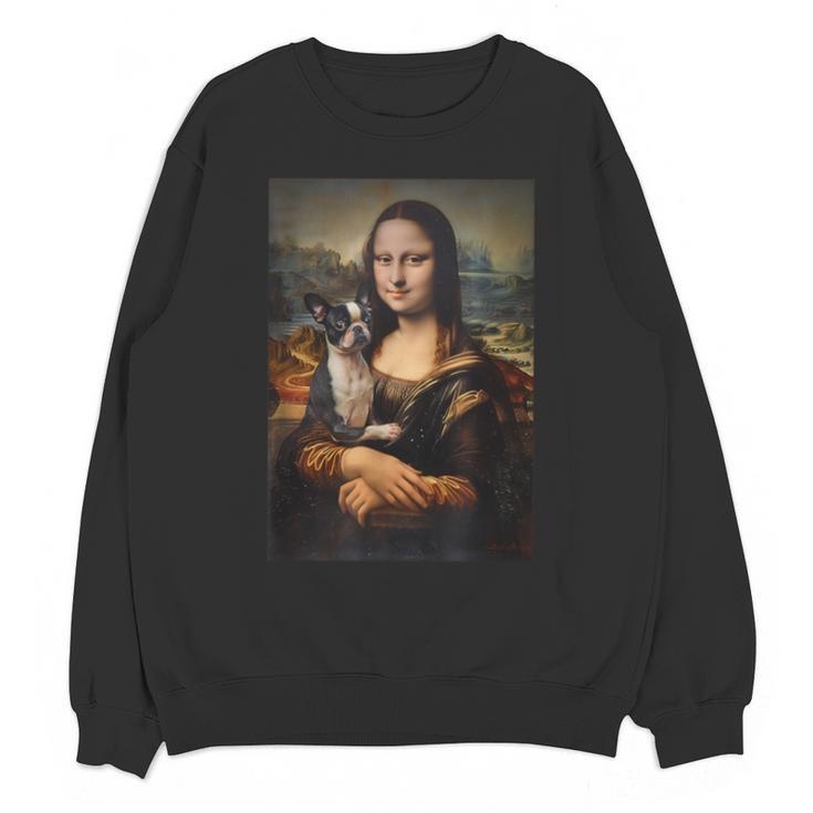 Boston Terrier Mona Lisa Painting Art Dog Mom Dad For Men Women Kids Unisex Sweatshirt