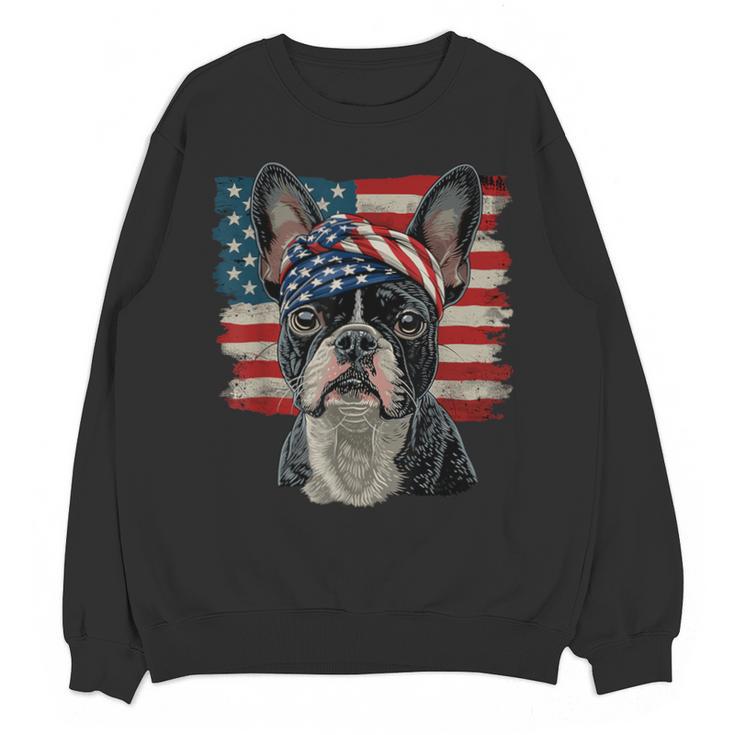 Boston Terrier Patriotic 4th Of July USA American Flag Unisex Sweatshirt