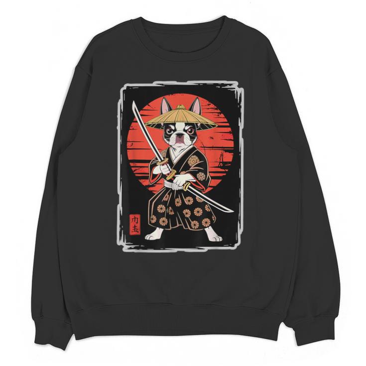 Boston Terrier Samurai Ninja Vintage Anime Japanese Ukiyo-e Unisex Sweatshirt