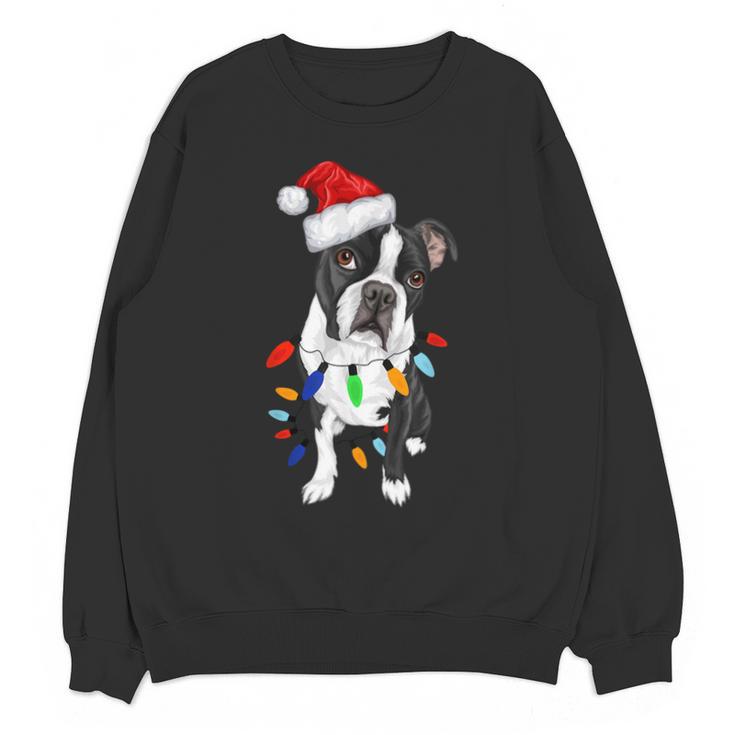 Boston Terrier Santa Christmas Lights Xmas Dog Lover Men Women Kids Unisex Sweatshirt