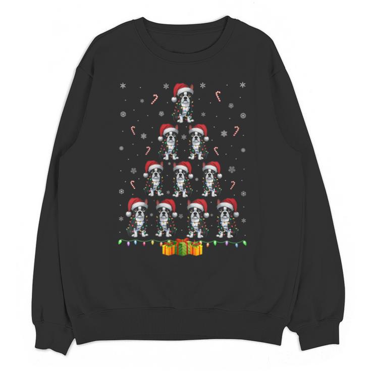 Boston Terrier Santa Hat Xmas Light Men Women Christmas Tree Unisex Sweatshirt, Boston Terrier Christmas Gifts, trending gift