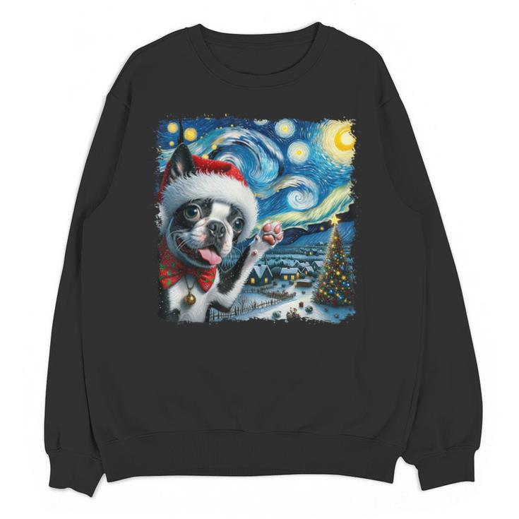 Boston Terrier Santa Starry Night Van Gogh Christmas Dog Men Women Kids Unisex Sweatshirt