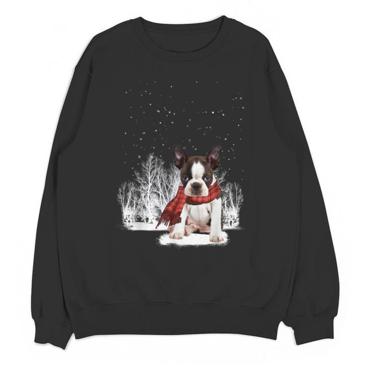 Boston Terrier In The Snow Merry Christmas Winter Unisex Sweatshirt
