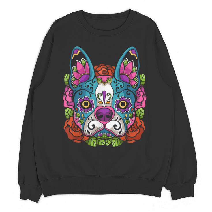 Boston Terrier Sugar Skull Dog Day Of The Dead Unisex Sweatshirt