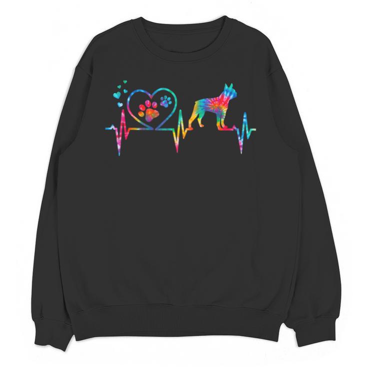 Boston Terrier Tie Dye Heartbeat Love Dog Men Women Unisex Sweatshirt
