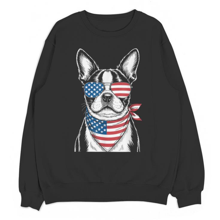 Boston Terrier USA Flag Sunglasses Patriotic 4th Of July Unisex Sweatshirt
