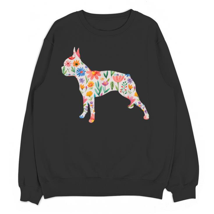 Boston Terrier Watercolor Flowers Unisex Sweatshirt