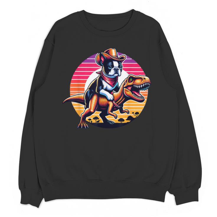 Boston Terrier Wearing A Cowboy Hat On T-Rex Unisex Sweatshirt