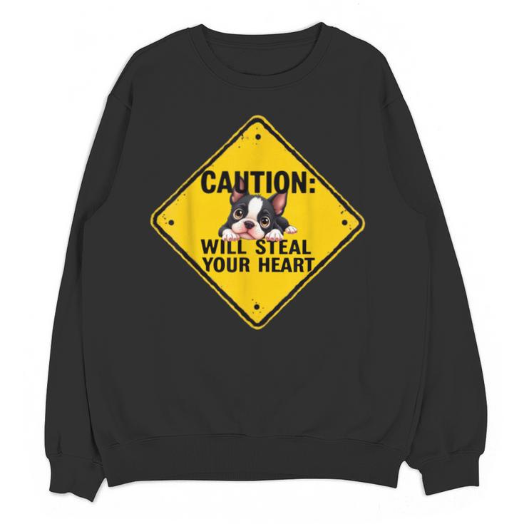 Caution Sign Boston Terrier Dog  Bostie Puppy Unisex Sweatshirt