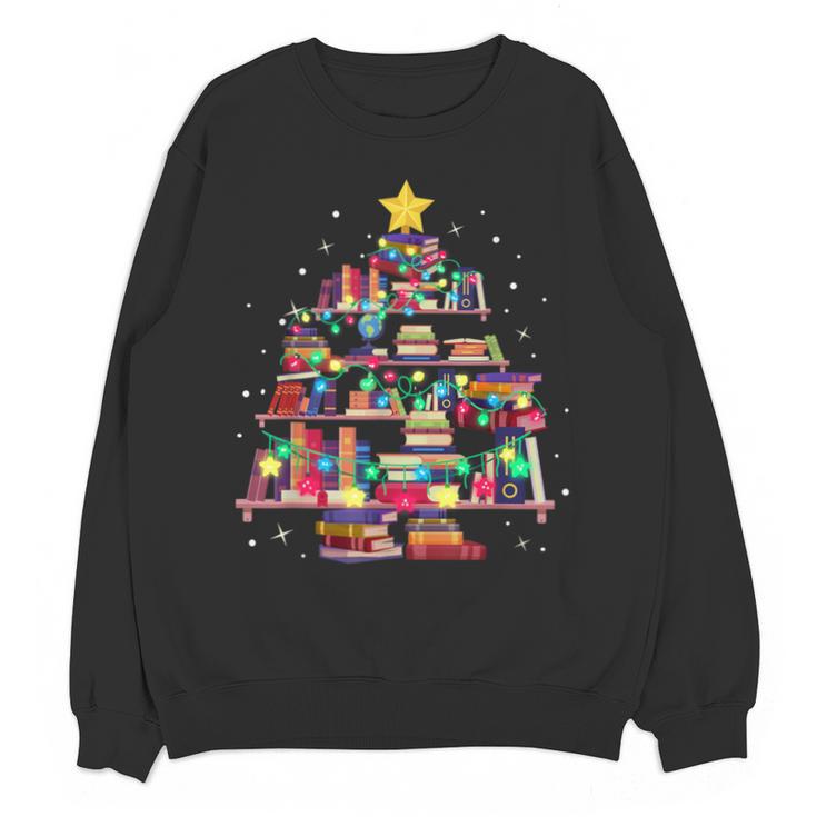 Christmas Library Tree Love Reading Books Nerd Teacher Unisex Sweatshirt