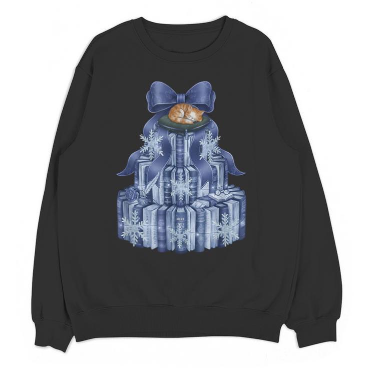 Coquette Bow Book Tree Merry Christmas Xmas Teacher Holiday Unisex Sweatshirt