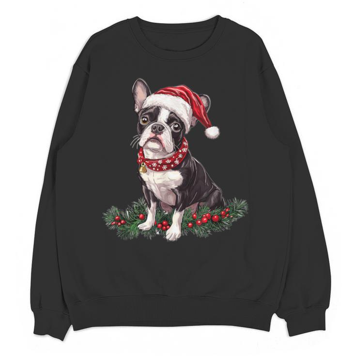 Cute Boston Terrier Dog Christmas Merry X-Mas Graphic Unisex Sweatshirt
