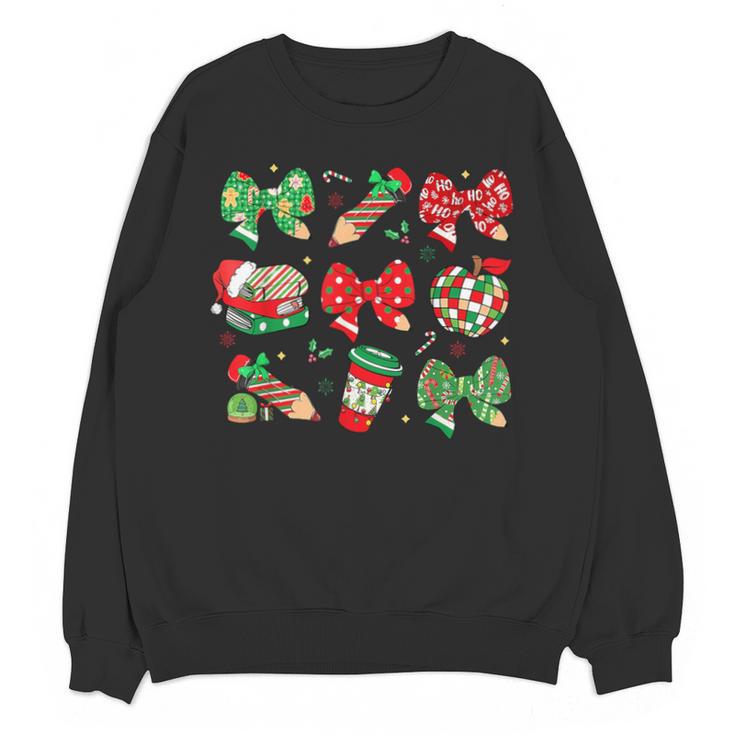 Cute Coquette Pencil Bow Christmas School Teacher Student Unisex Sweatshirt