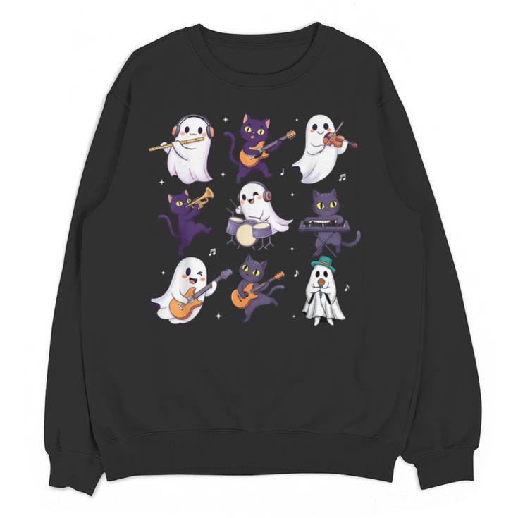 Cute Ghost Cat Playing Musical Halloween Music Teacher Unisex Sweatshirt
