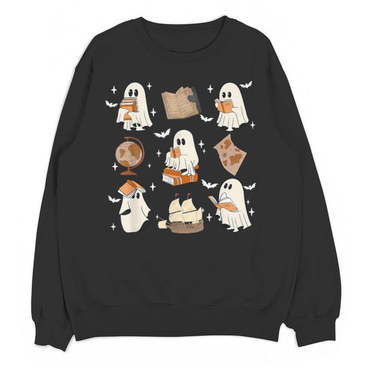 Cute Ghosts Reading Book Bookworm Halloween History Teacher Unisex Sweatshirt