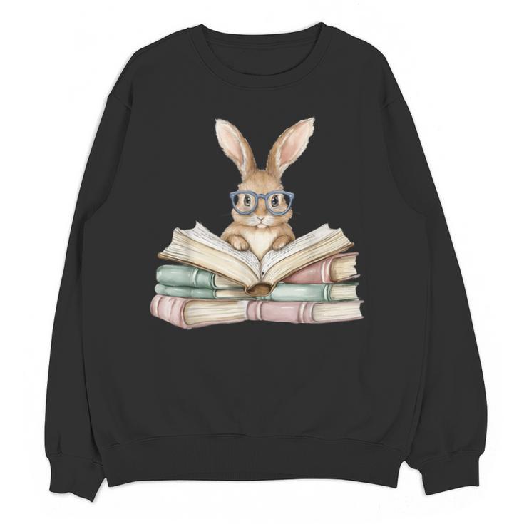 Cute Reading Bunny Glasses Books Bookworm Reader Teacher Unisex Sweatshirt
