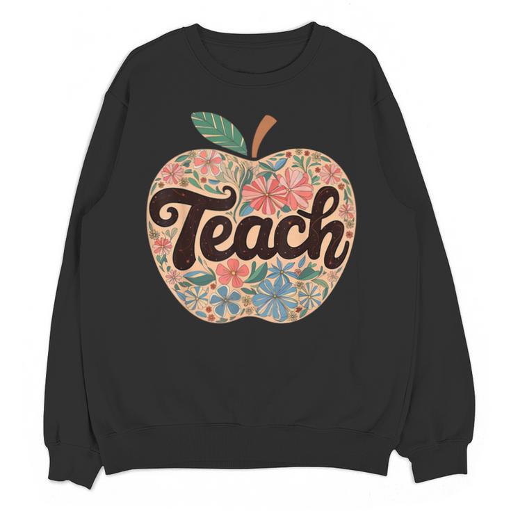 Cute Teacher With Apple Retro Teacher Kids Back To School Unisex Sweatshirt