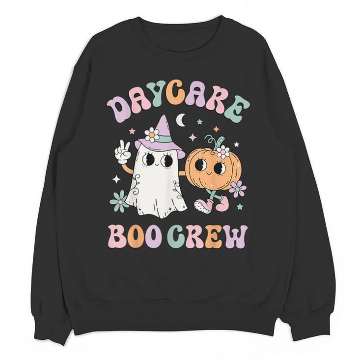 Daycare Boo Crew Groovy Halloween Floral Ghost Kid Teacher Unisex Sweatshirt