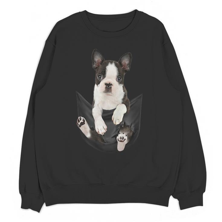 Dog Lovers Boston Terrier In Pocket Dog Face For Men Women Kids Unisex Sweatshirt