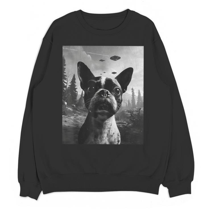 Dog Mom Dad Alien Selfie Boston Terrier UFO For Men Women Unisex Sweatshirt