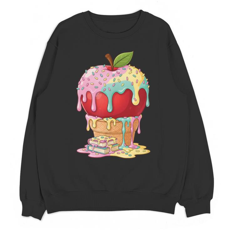 Dripping Apple Ice Cream Cone Cute Teacher Appreciation Unisex Sweatshirt