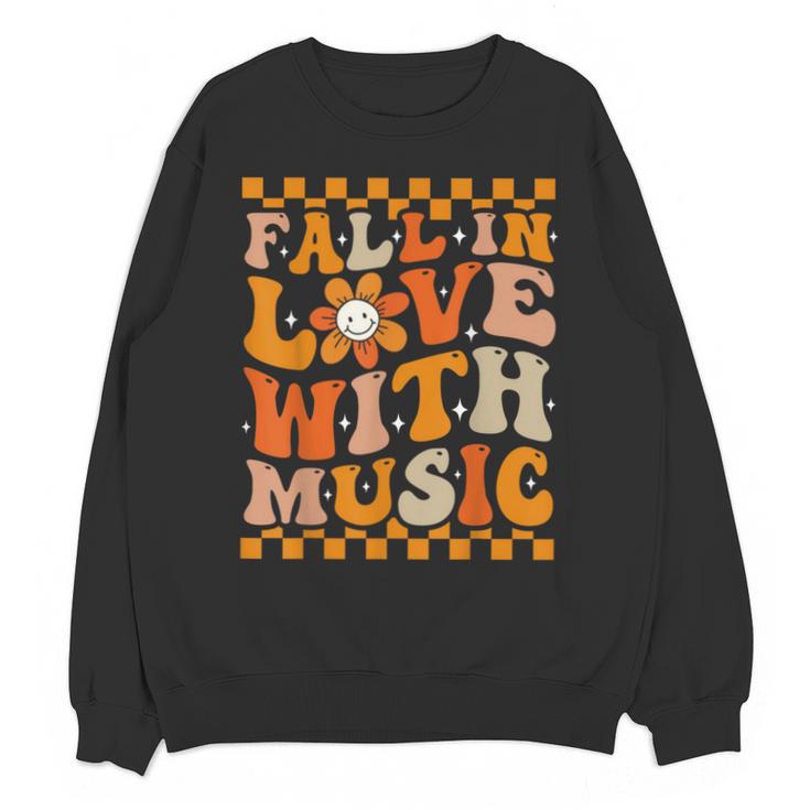 Fall In Love With Music Groovy Thanksgiving Music Teacher Men Women Girls Kids Unisex Sweatshirt, Groovy Teacher Gifts, trending gift