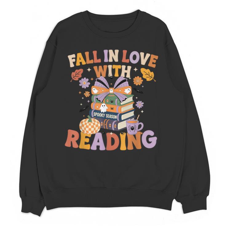 Fall In Love With Reading Halloween Stack Of Book Teacher Unisex Sweatshirt