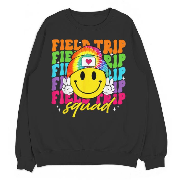 Field Trip Squad Groovy Field Day Smile Face Teacher Tie Dye Unisex Sweatshirt