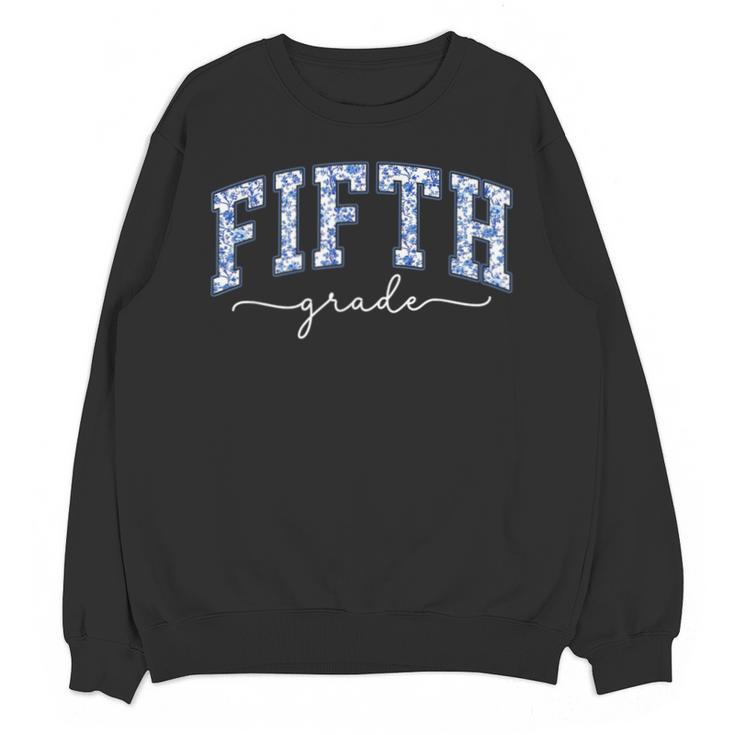 Fifth Grade Coquette Toile Blue Bow Floral Women Teacher Unisex Sweatshirt