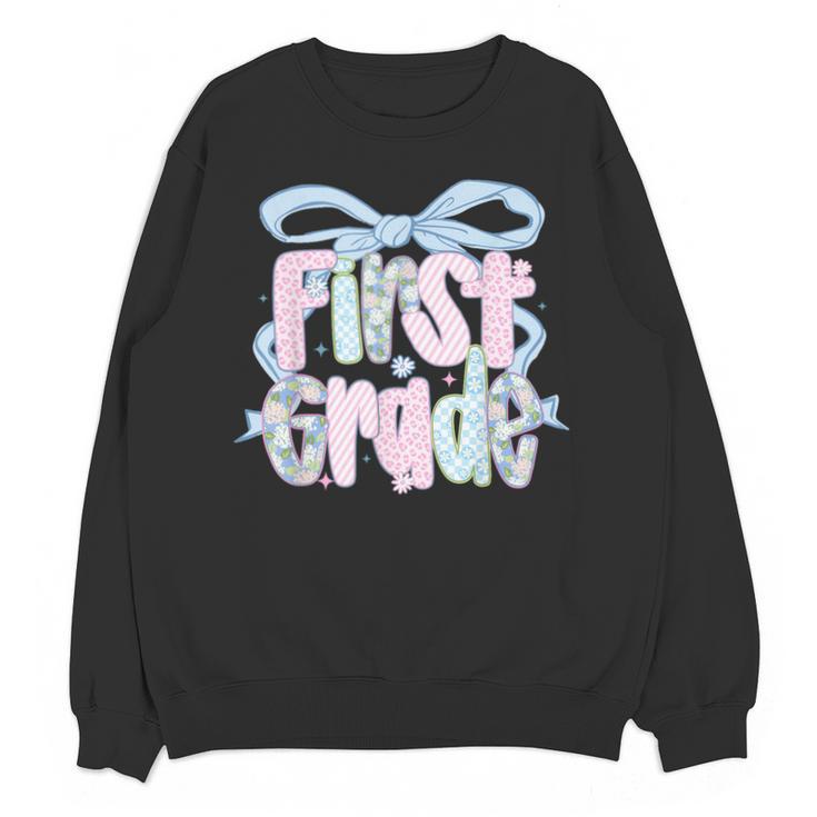 First Grade Coquette Bow Girls Teacher Team 1st Grade Squad Unisex Sweatshirt