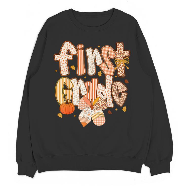 First Grade Fall Floral Coquette Bow Teachers Students Unisex Sweatshirt