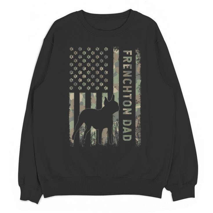 Frenchton Dad French Bulldog Boston Terrier Camo USA Flag Unisex Sweatshirt