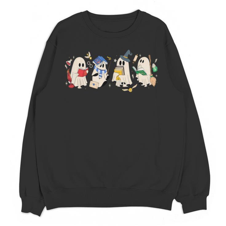 Ghost Book Reading Books Lover Teacher Happy Halloween Unisex Sweatshirt