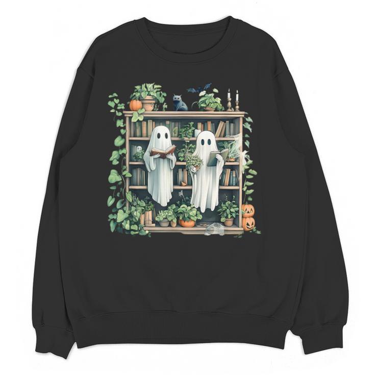 Ghost Plant Library Halloween Reading Books Teacher Vintage Unisex Sweatshirt