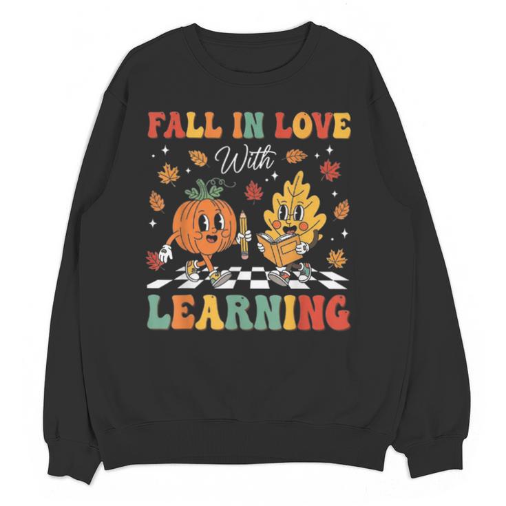 Groovy Fall In Love With Learning Autumn Pumpkin Teacher Unisex Sweatshirt