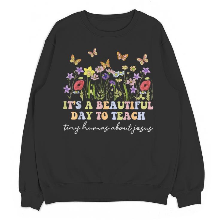 Groovy I Teach Tiny Humans About Jesus Christian Teacher Unisex Sweatshirt