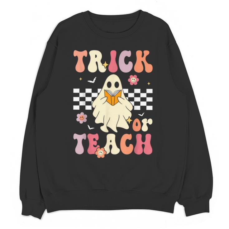 Groovy Teacher Halloween Retro Trick Or Teach Floral Ghost Unisex Sweatshirt