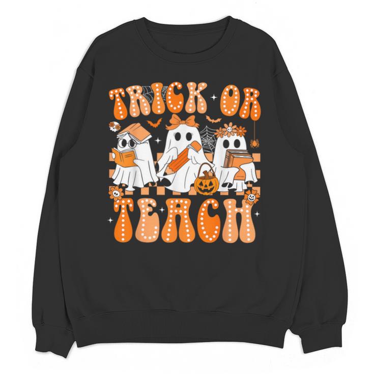 Groovy Teacher Halloween Trick Or Teach Ghost Men Women Kids Unisex Sweatshirt, Groovy Teacher Gifts, trending gift Groovy Teacher Halloween Trick Or Teach Ghost Men Women Kids Unisex Sweatshirt, Groovy Teacher Gifts, trending gift