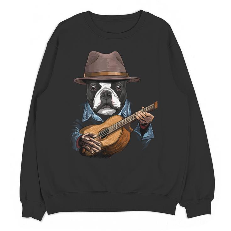 Guitar Shirt Boston Terrier Dog Playing Acoustic Guitar Unisex Sweatshirt